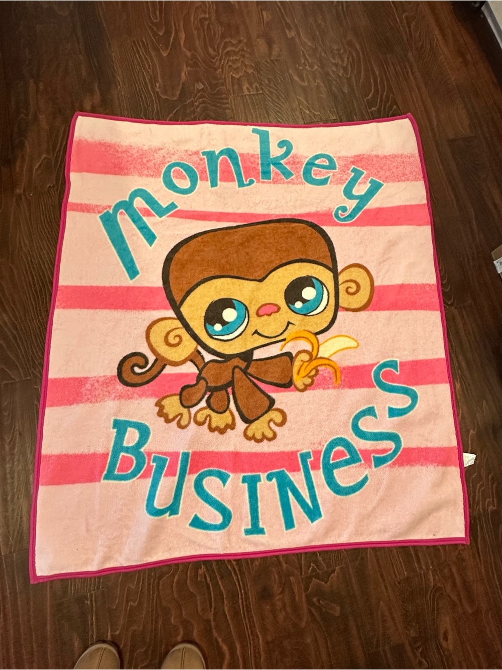 LPS Littlest Pet Shop brand plush throw blanket monkey business pink RARE HTF